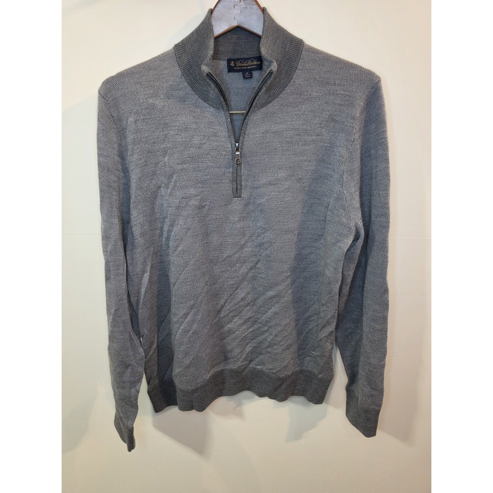 Brooks Brothers Mens Sweaters 1/4 Zip Long Sleeve Merino Wool Gray Size M